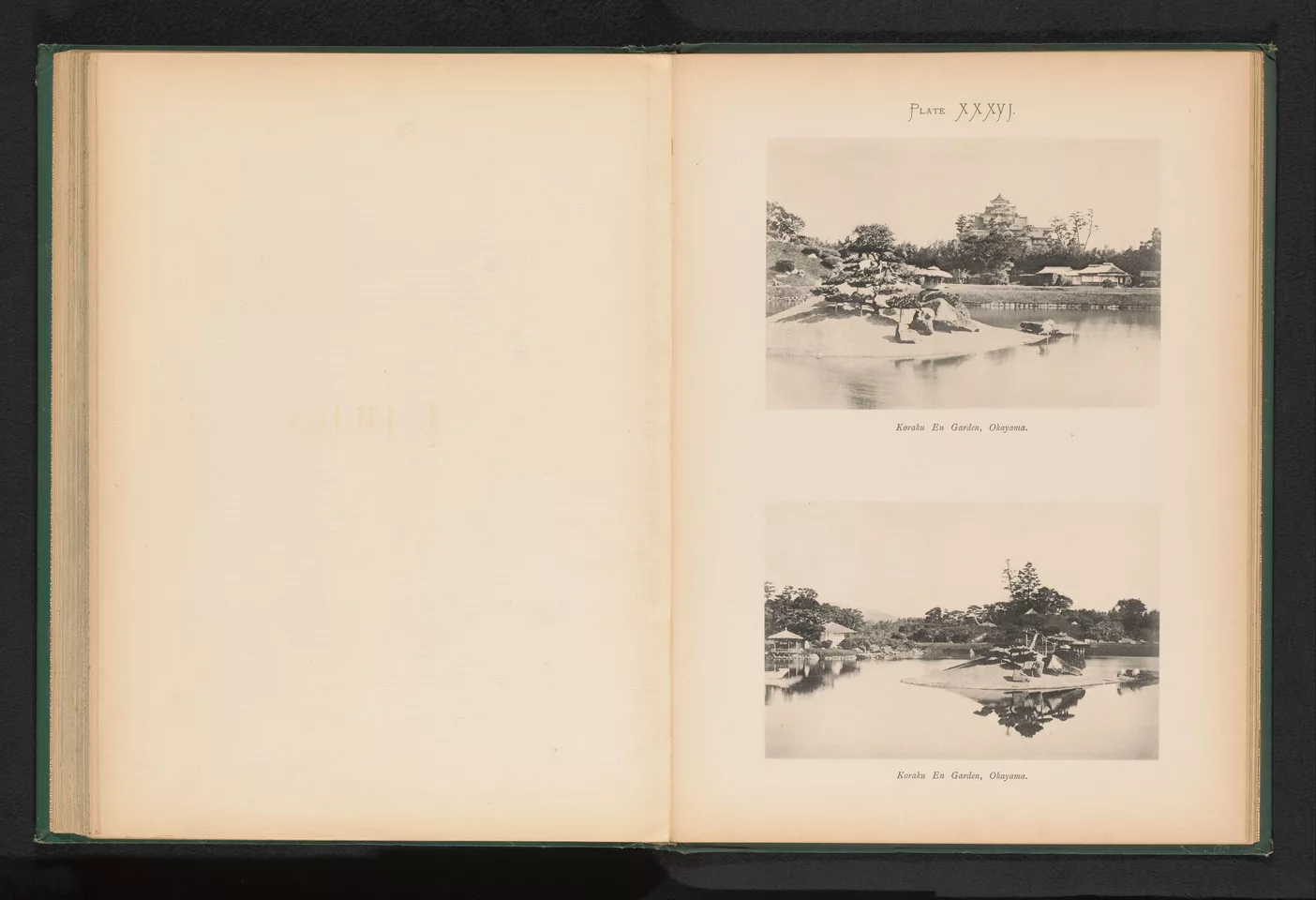 Twee gezichten op de Koraku-en tuinen in Okayama, Japan, RP-F-2001-7-1565-36